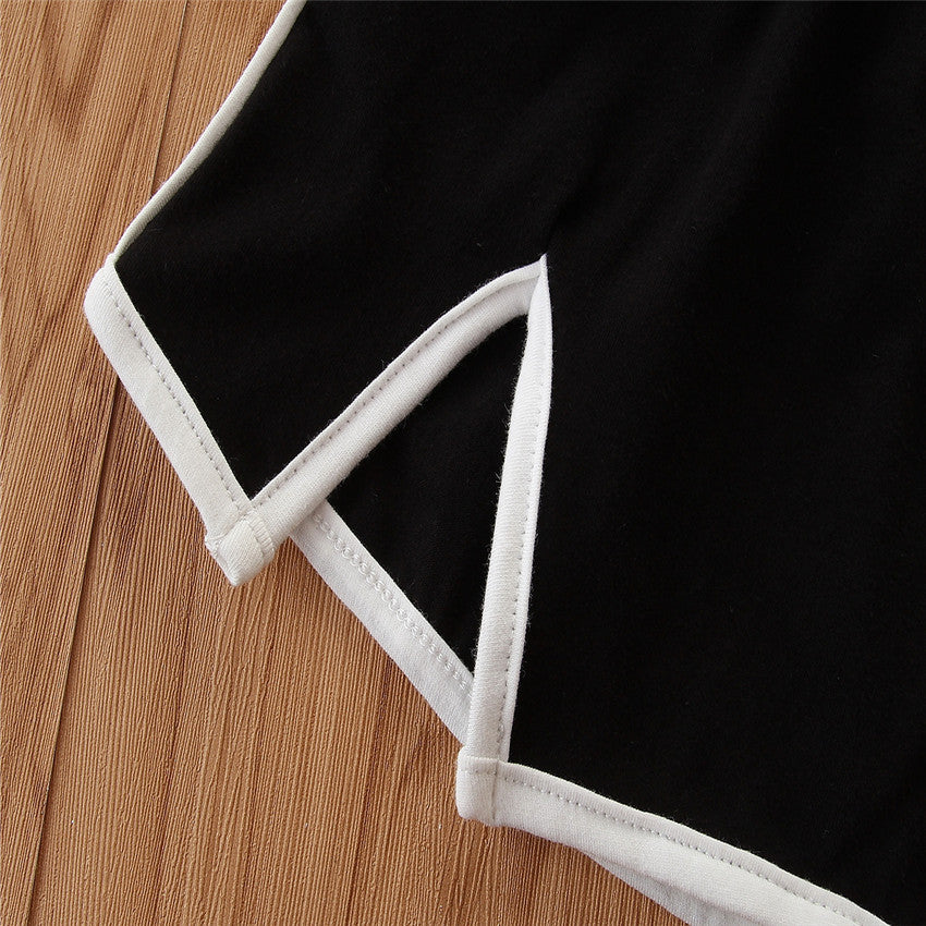 Girls White & Black Hooded T Shirt With Coat & Skirt