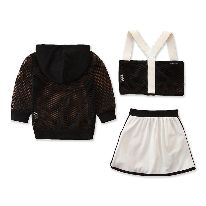 Girls Black & White Sweatshirt With Skirt & Top