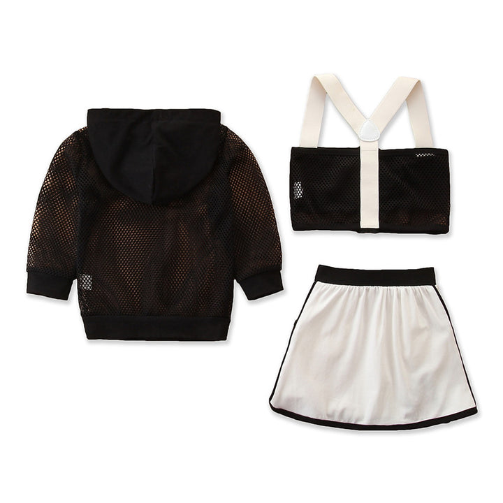 Girls Black & White Sweatshirt With Skirt & Top