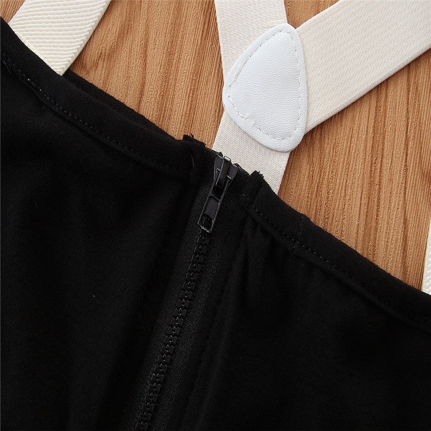 Girls Black & White Sweatshirt With Skirt & Top