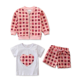 Girls Pink & White T-shirt With Shorts & Jacket