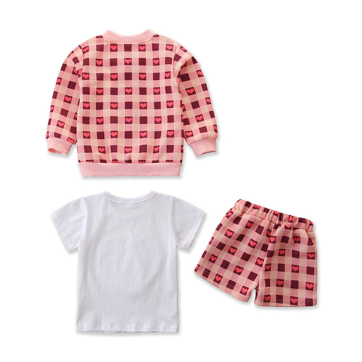 Girls Pink & White T-shirt With Shorts & Jacket