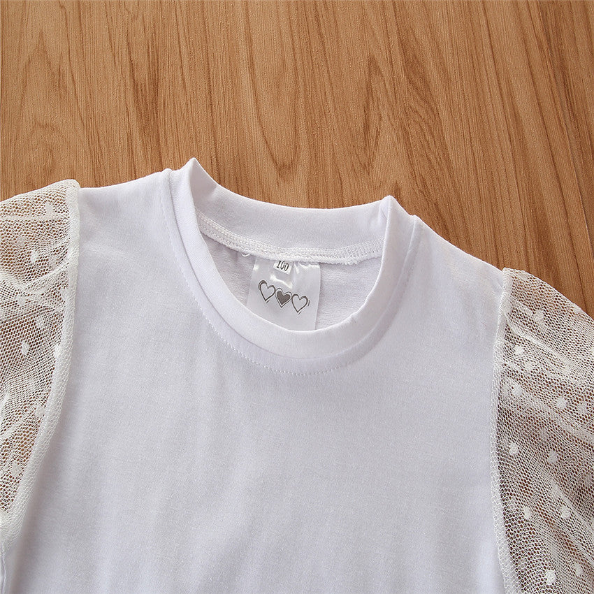 Girls White & Grey Top With Jeans