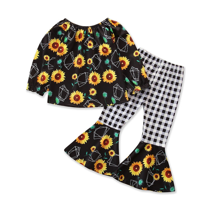 Girls Black & Green Floral Printed Pure Cotton Top with Trouser