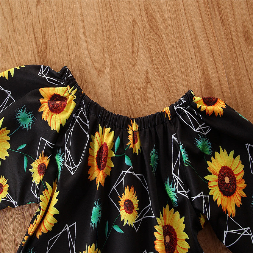 Girls Black & Green Floral Printed Pure Cotton Top with Trouser