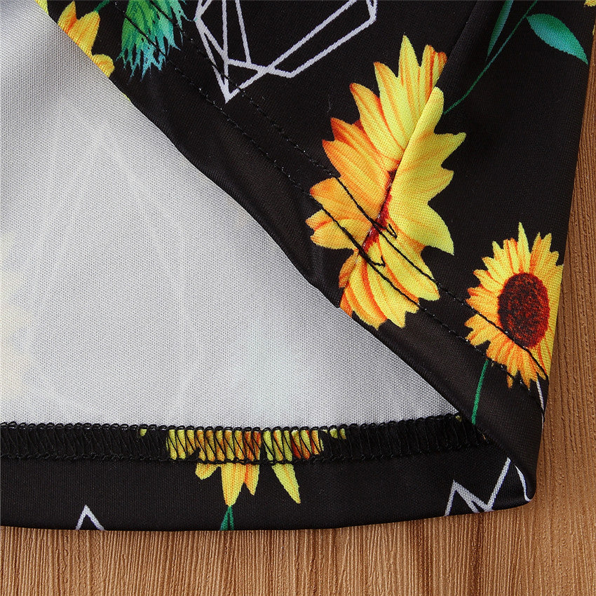 Girls Black & Green Floral Printed Pure Cotton Top with Trouser
