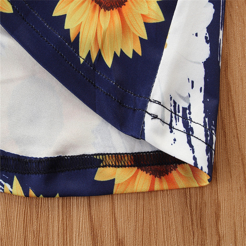 Girls Blue Floral Printed Pure Cotton Top With Trousers