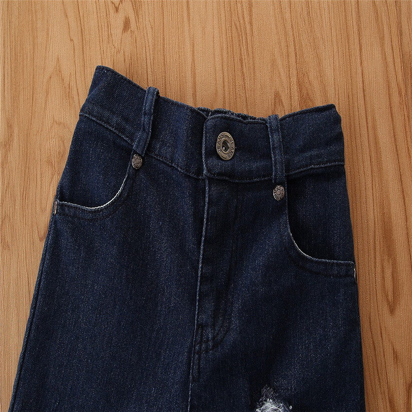 Girls Blue Floral Printed Pure Cotton Top With Trousers