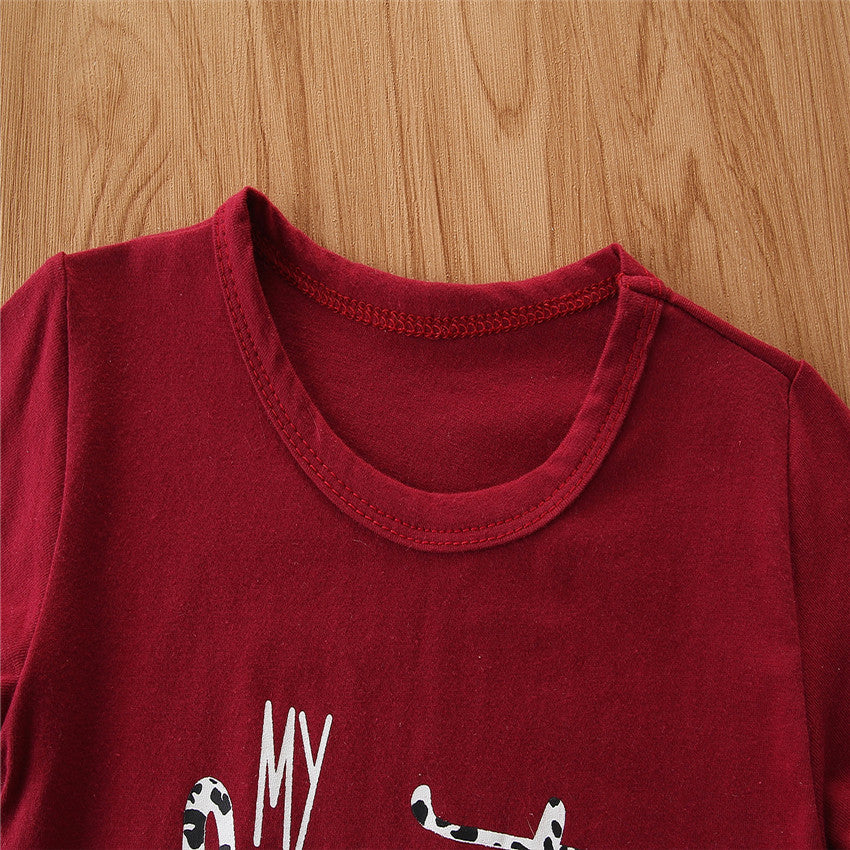 Girls Red & Pink Printed Pure Cotton Top With Trousers