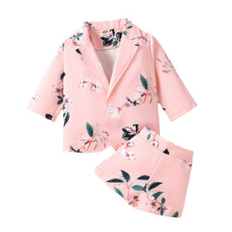 Girls Pink Floral Printed Coat with Skirt