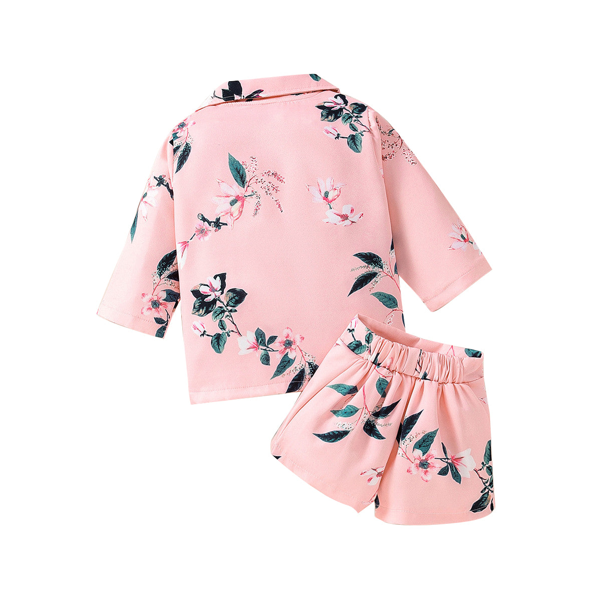 Girls Pink Floral Printed Coat with Skirt