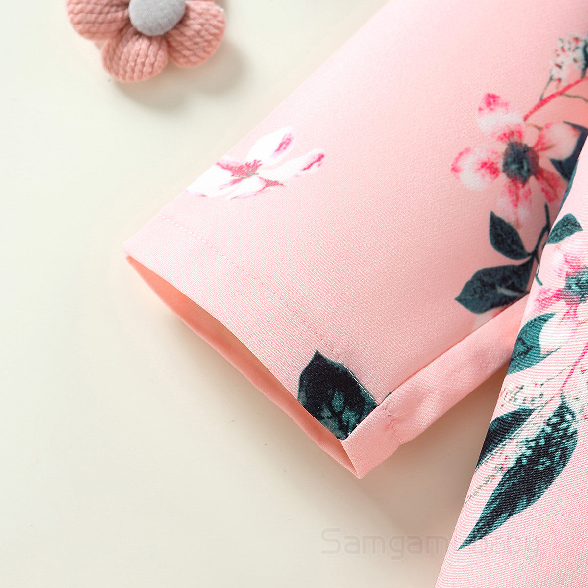 Girls Pink Floral Printed Coat with Skirt