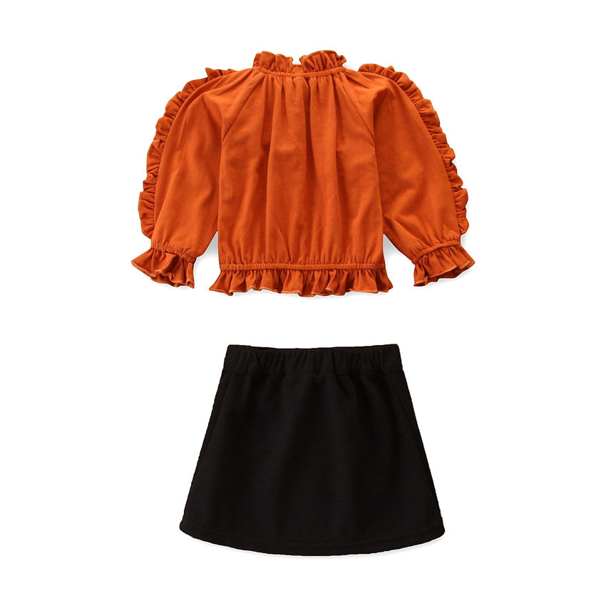 Brown Girls High Neck Top With Mini Skirt