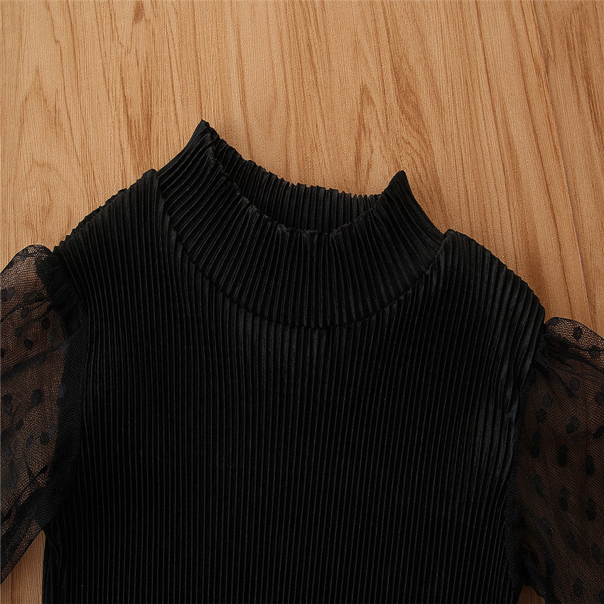Girls Black Self Design Top with Trousers