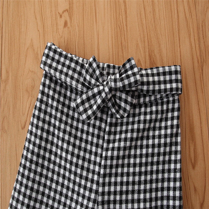 Girls Black Self Design Top with Trousers