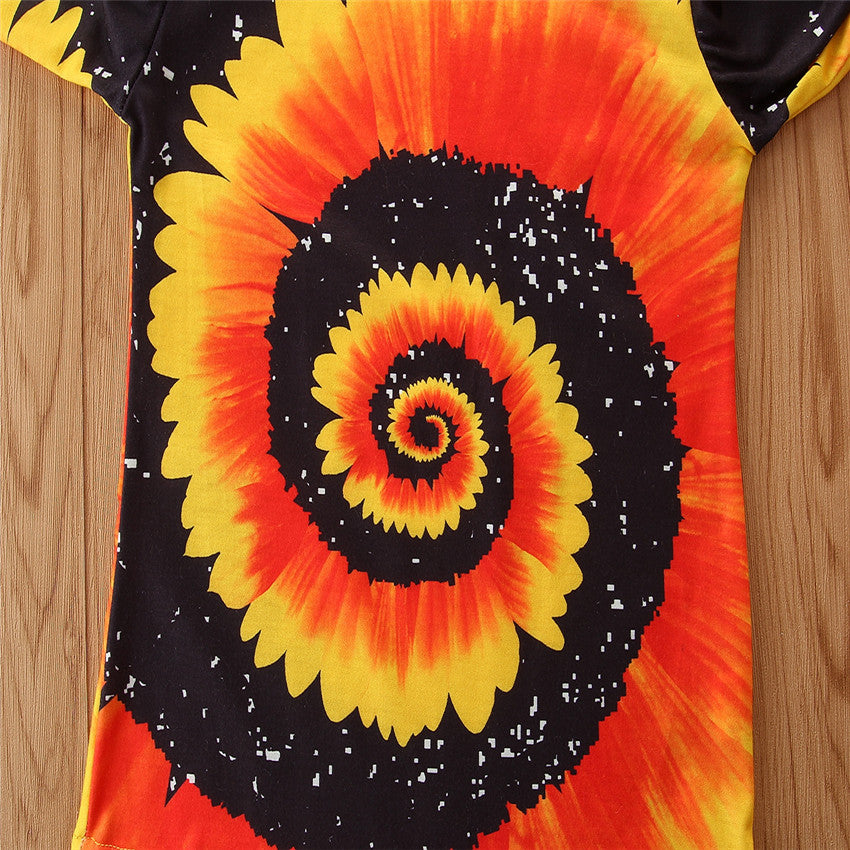 Girls Orange, Yellow & Black Printed Top with Palazzos