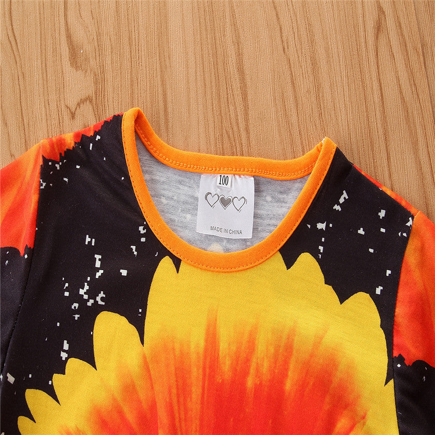 Girls Orange, Yellow & Black Printed Top with Palazzos