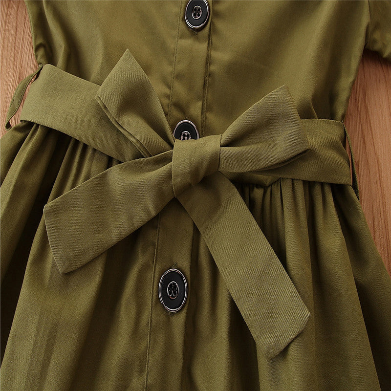 Girls Green Spread Collar Regular Fit Cotton Trench Coat