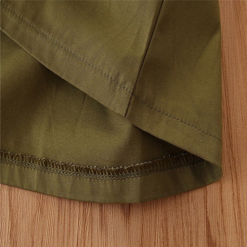 Girls Green Spread Collar Regular Fit Cotton Trench Coat