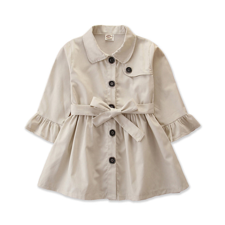 Girls Cream Coloured Spread Collar Cotton Wrap Coat