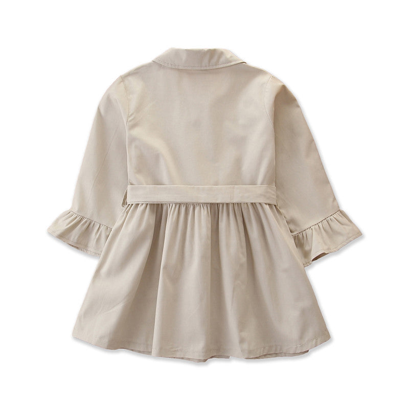Girls Cream Coloured Spread Collar Cotton Wrap Coat