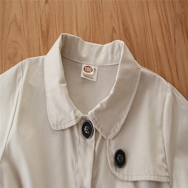 Girls Cream Coloured Spread Collar Cotton Wrap Coat