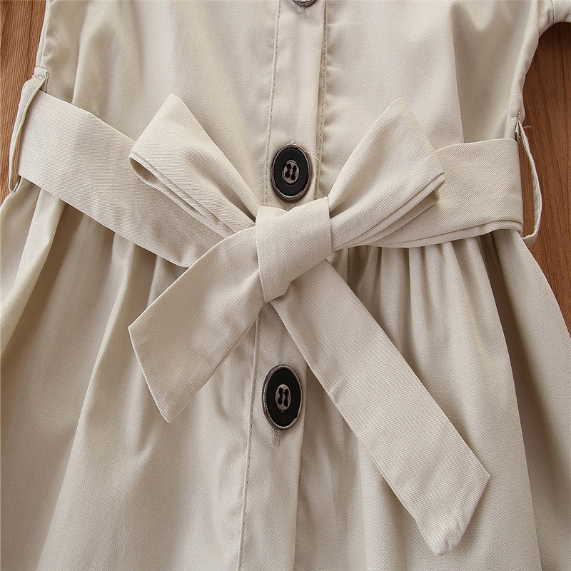 Girls Cream Coloured Spread Collar Cotton Wrap Coat