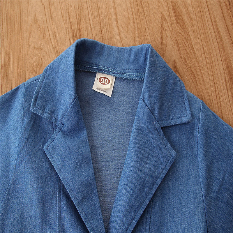 Girls Blue Shawl Collar Double-Breasted Regular Fit Trench Coat