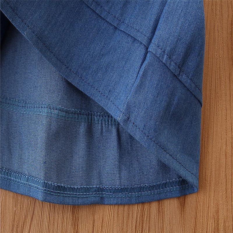 Girls Blue Shawl Collar Double-Breasted Regular Fit Trench Coat