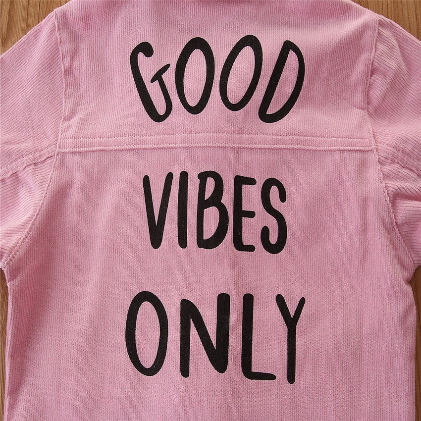 Infant Girls Pink Typography Printed Tailored Jacket