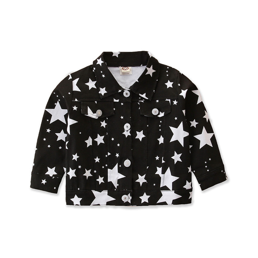 Girls Black Graphic Printed Cotton Tailored Jacket