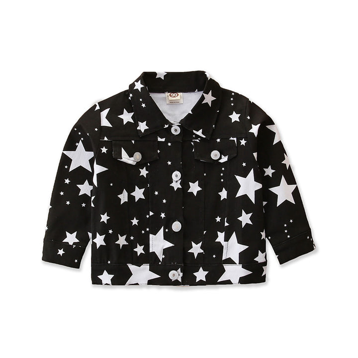 Girls Black Graphic Printed Cotton Tailored Jacket