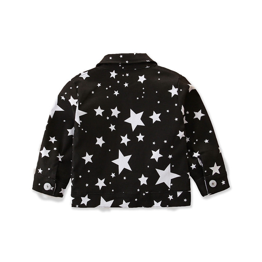 Girls Black Graphic Printed Cotton Tailored Jacket