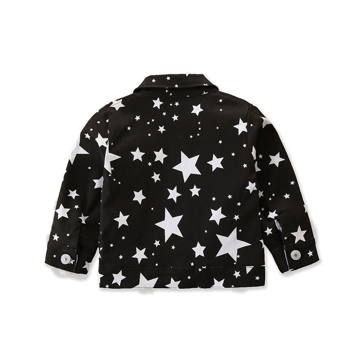 Girls Black Graphic Printed Cotton Tailored Jacket