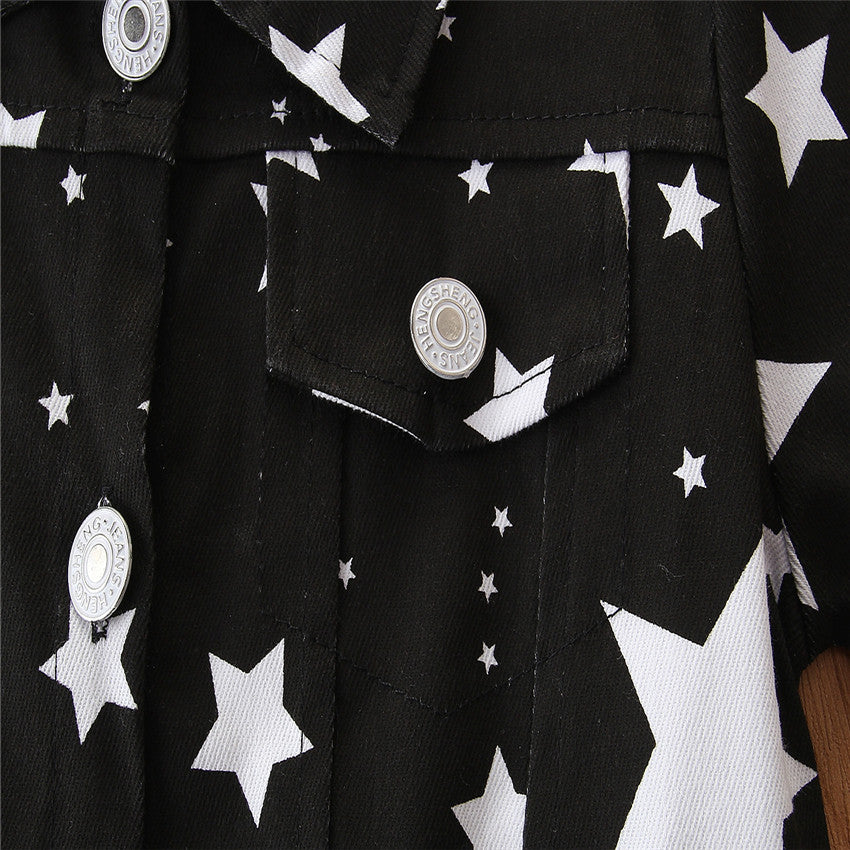 Girls Black Graphic Printed Cotton Tailored Jacket