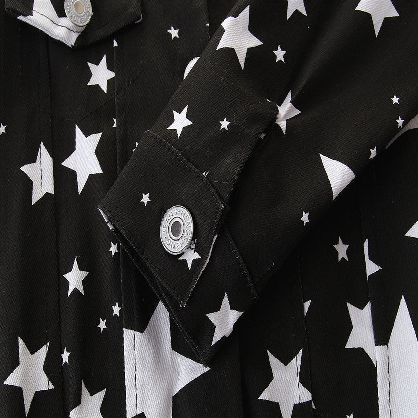 Girls Black Graphic Printed Cotton Tailored Jacket
