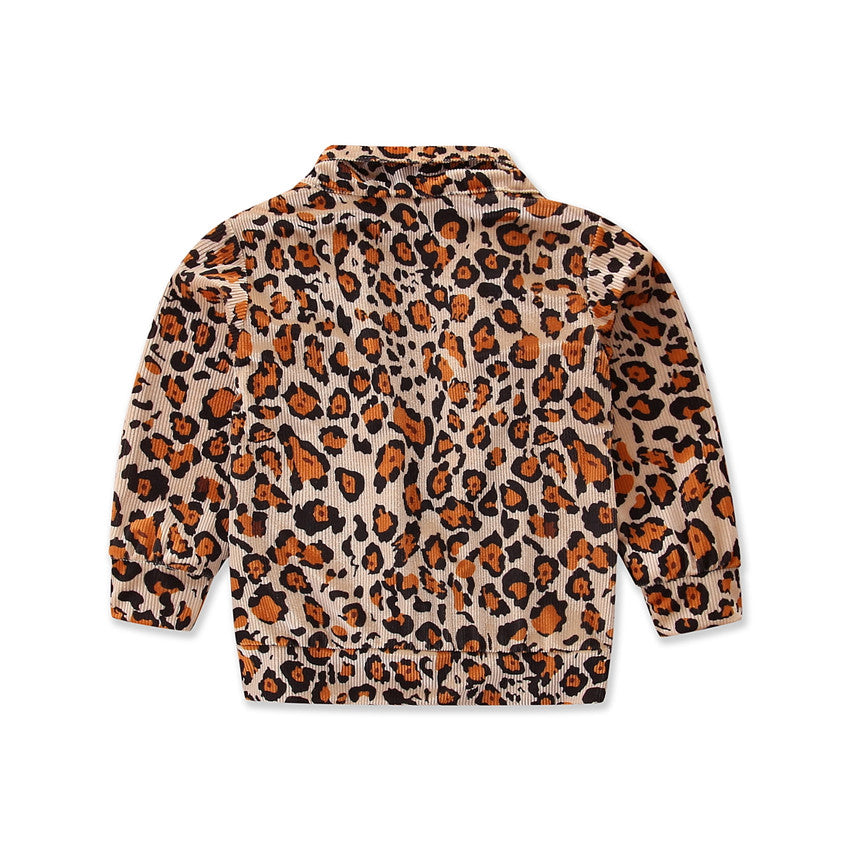 Girls Brown Abstract Printed Spread Collar Cotton Tailored Jacket