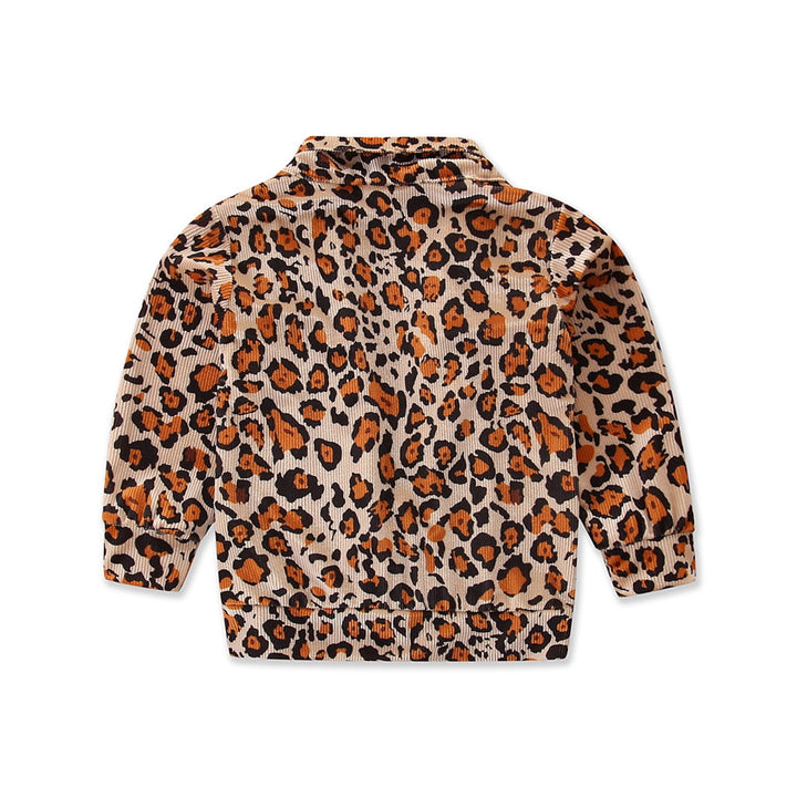 Girls Brown Abstract Printed Spread Collar Cotton Tailored Jacket