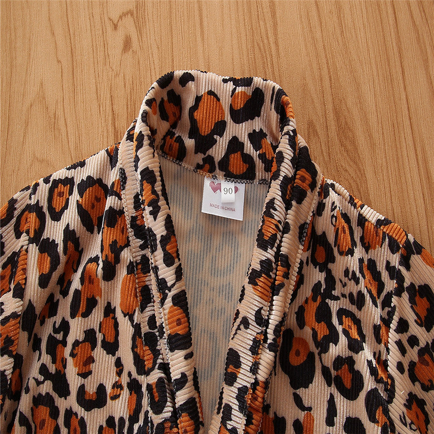 Girls Brown Abstract Printed Spread Collar Cotton Tailored Jacket
