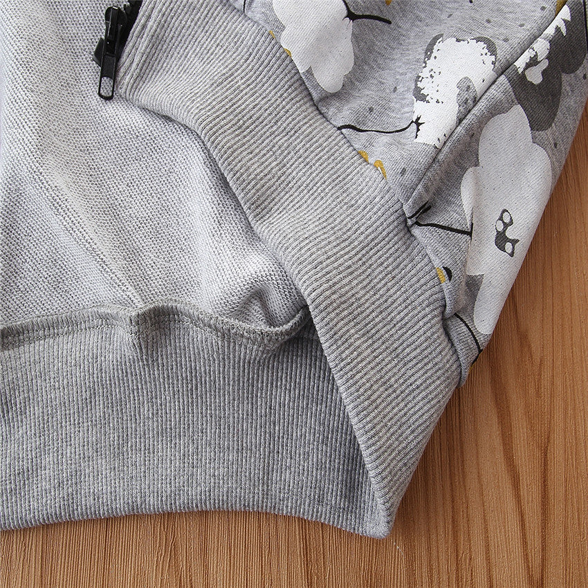 Girls Grey Floral Printed Insulator Cotton Bomber Jacket