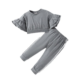 Girls Grey Bell Sleeve Top with Trousers