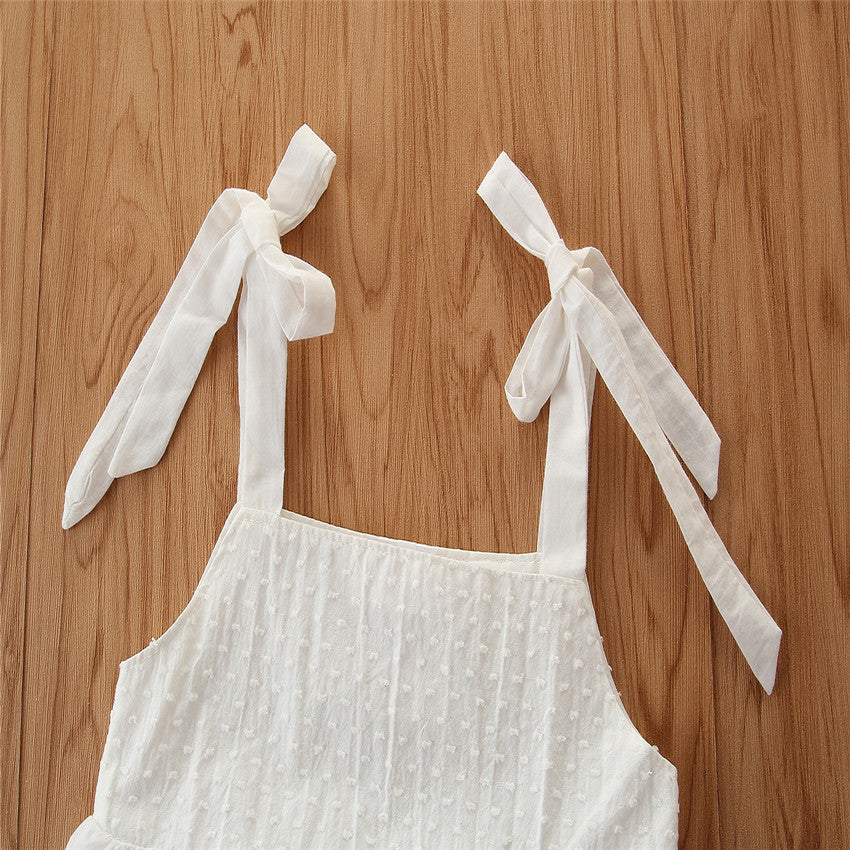 Girls White Shoulder Straps Top With Skirt