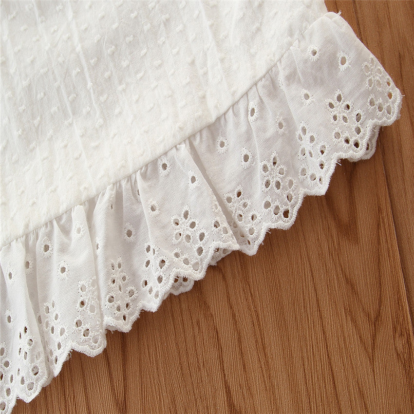 Girls White Shoulder Straps Top With Skirt