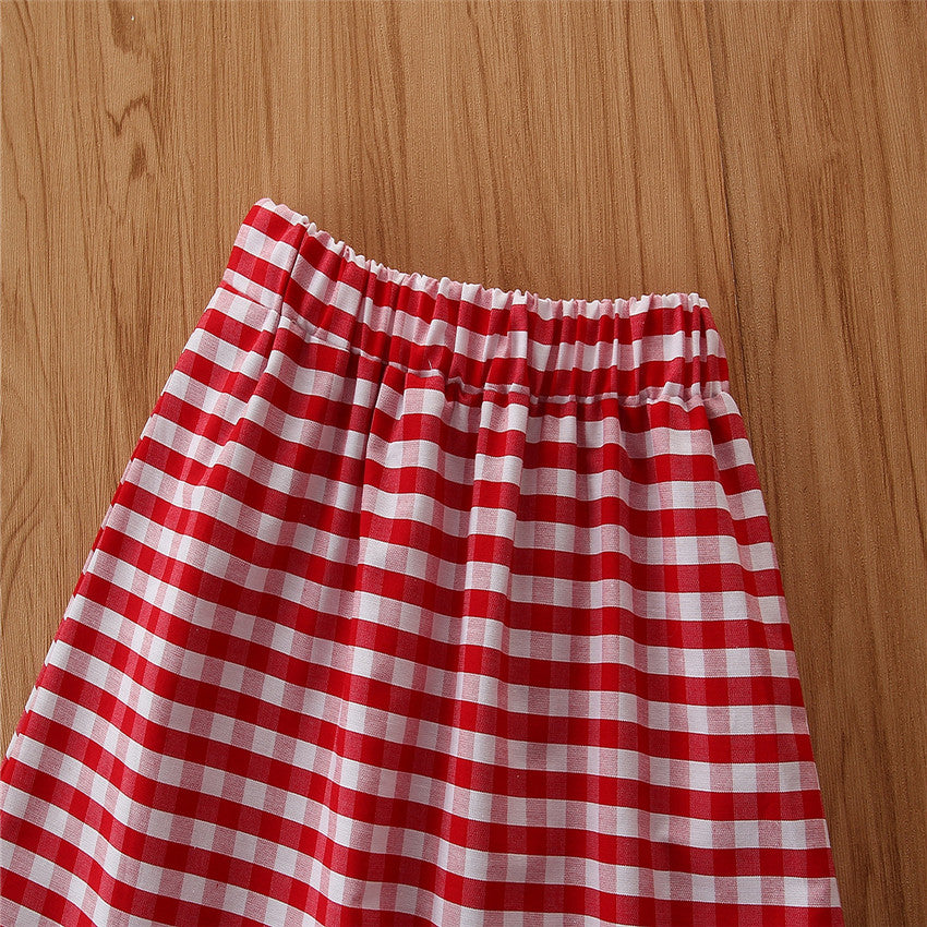 Girls White Shoulder Straps Top With Skirt