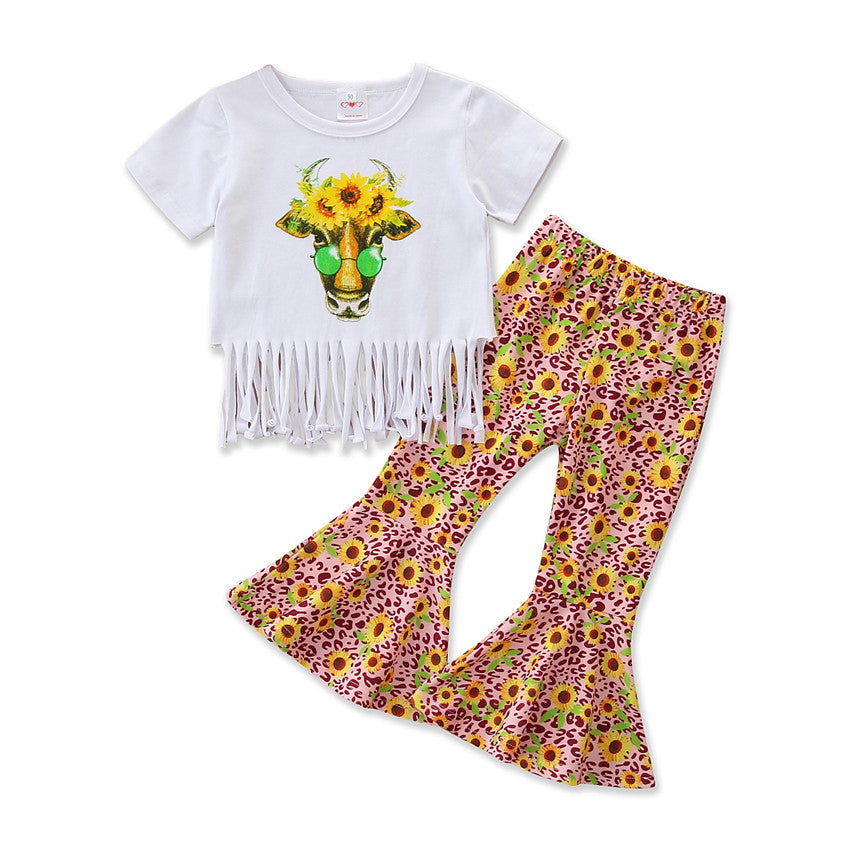 Girls White Graphic Printed Top With Palazzos