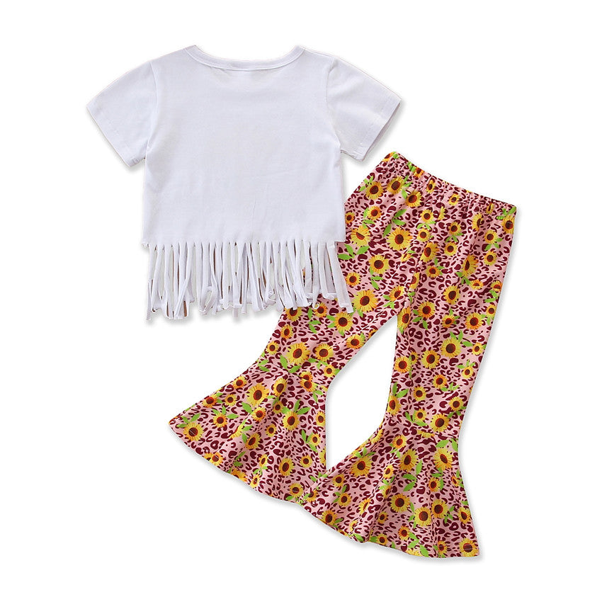 Girls White Graphic Printed Top With Palazzos