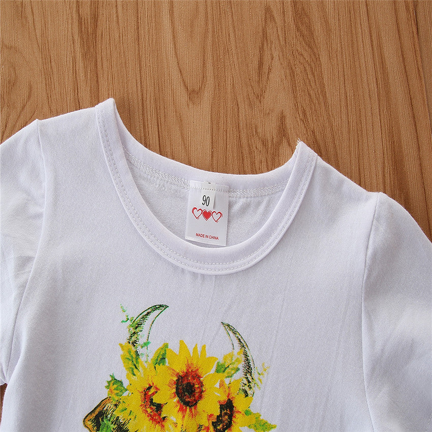Girls White Graphic Printed Top With Palazzos