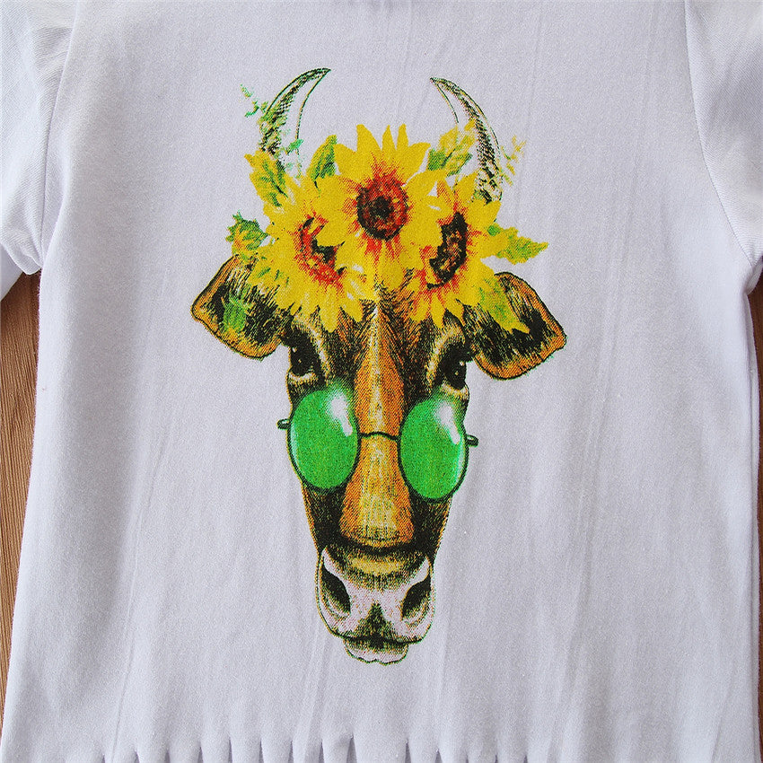 Girls White Graphic Printed Top With Palazzos