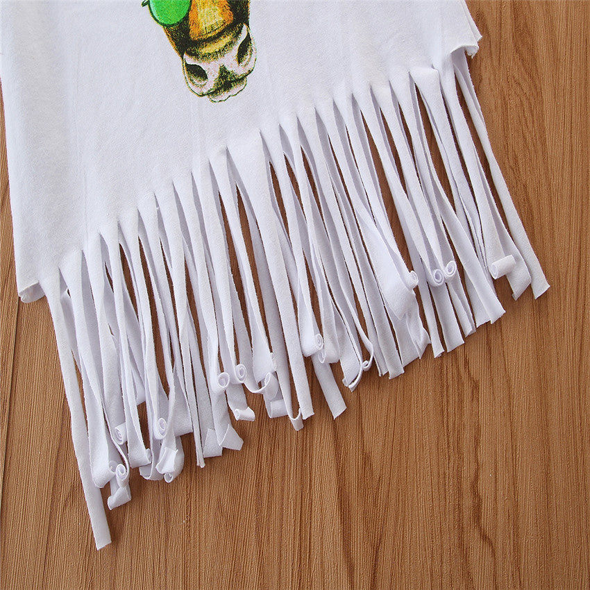 Girls White Graphic Printed Top With Palazzos