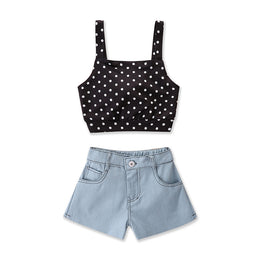 Girls Black Printed Top With Shorts